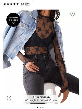 NWOT Free People Lady Lux Layering Top Sheer Lace Long-Sleeve Top Size M